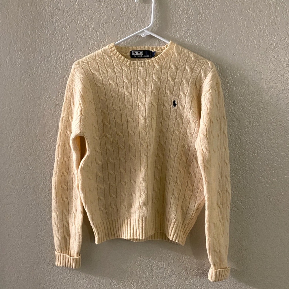 Ralph Lauren Cable Knit Sweater - Cream, 100% Wool (S)